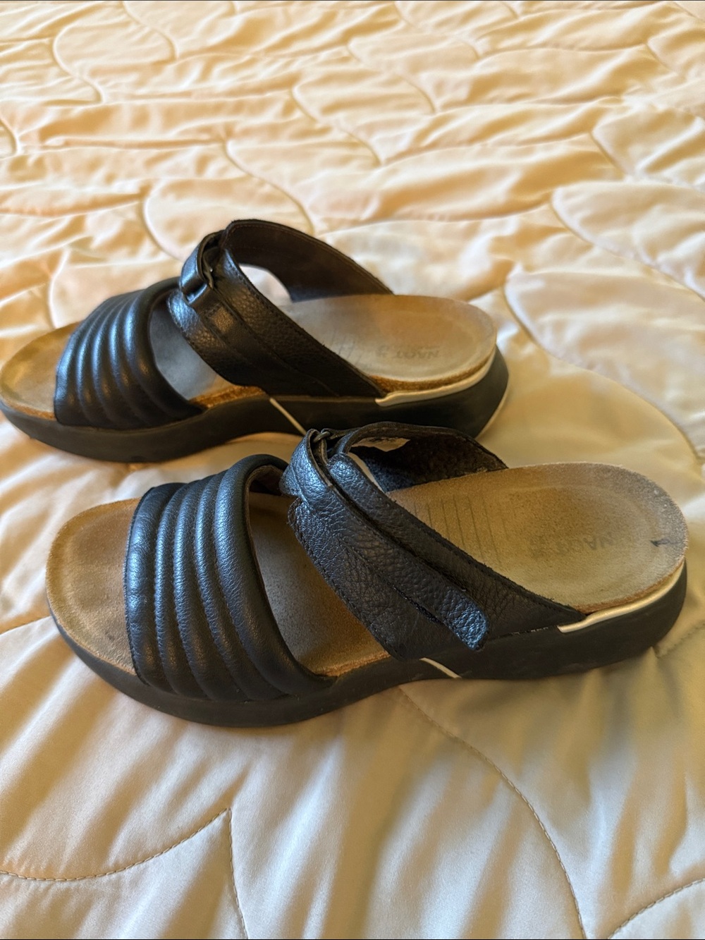 Naot Leather Black Padded Slide Sandals